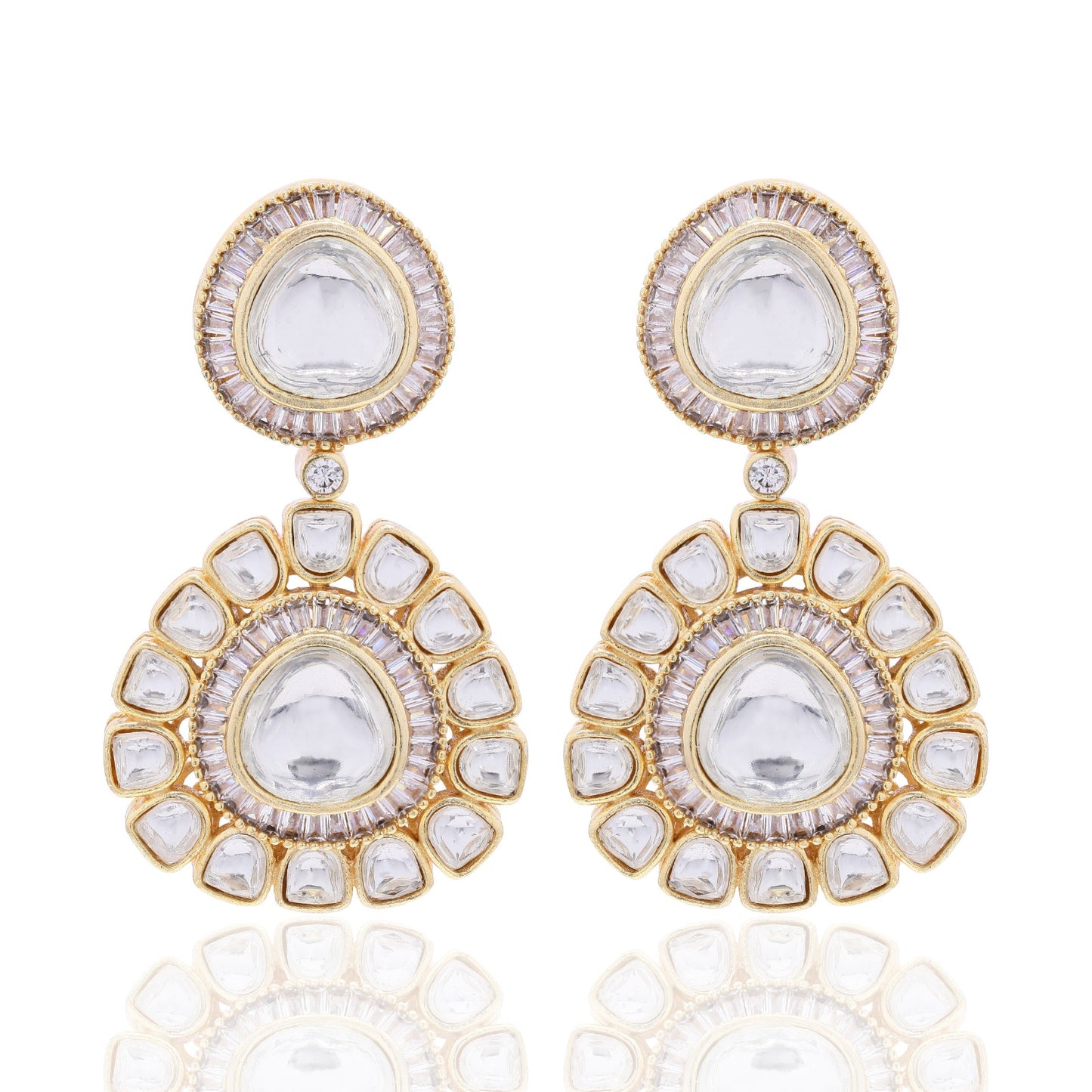 Gold Finish Classic Polki Diva Earrings