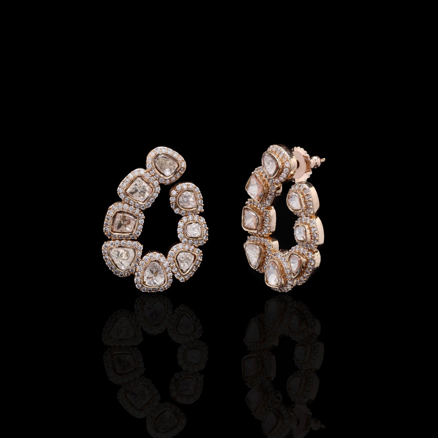 Antique Gold Finish Polki Drop Earrings