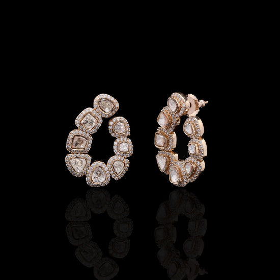 Antique Gold Finish Polki Drop Earrings