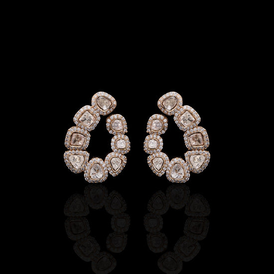 Antique Gold Finish Polki Drop Earrings