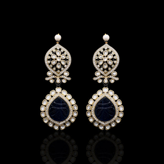 Antique Gold Finish Drop Polki Long Earrings