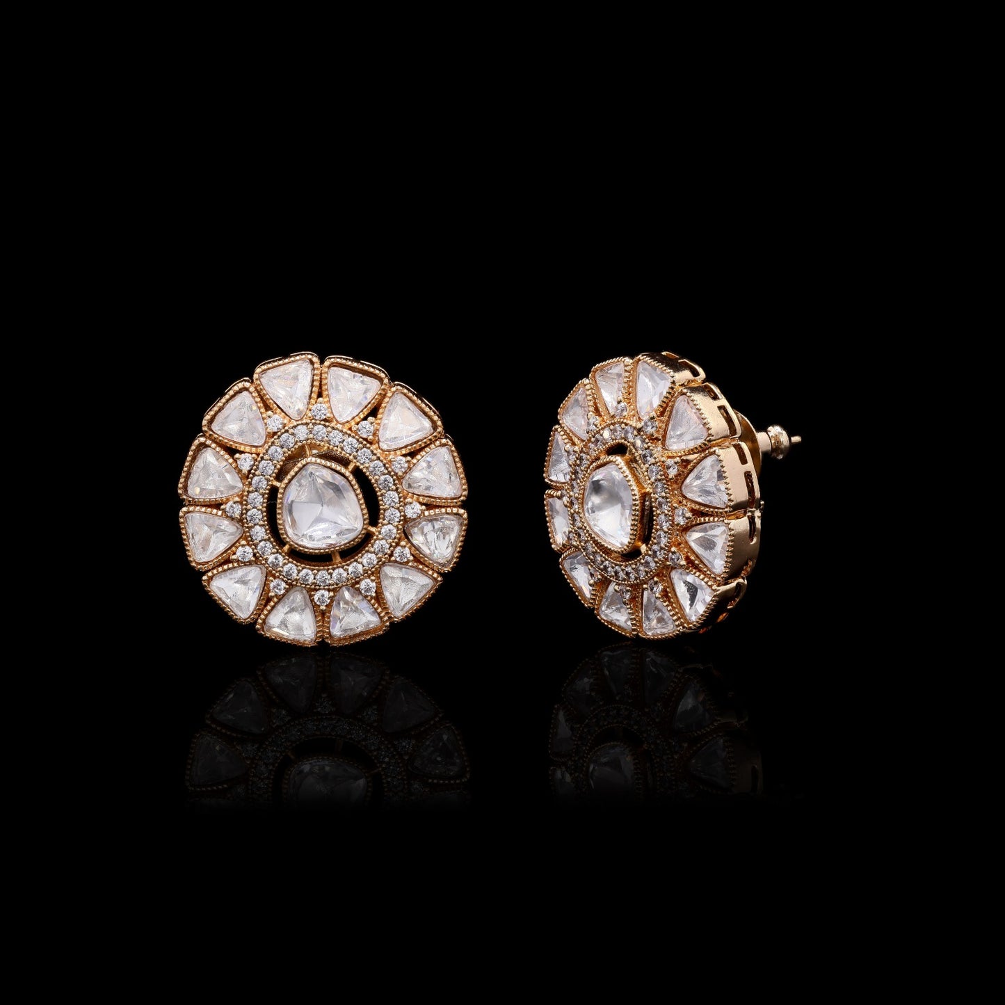 Moissanite Polki Antique Gold Finish Zahara Studs