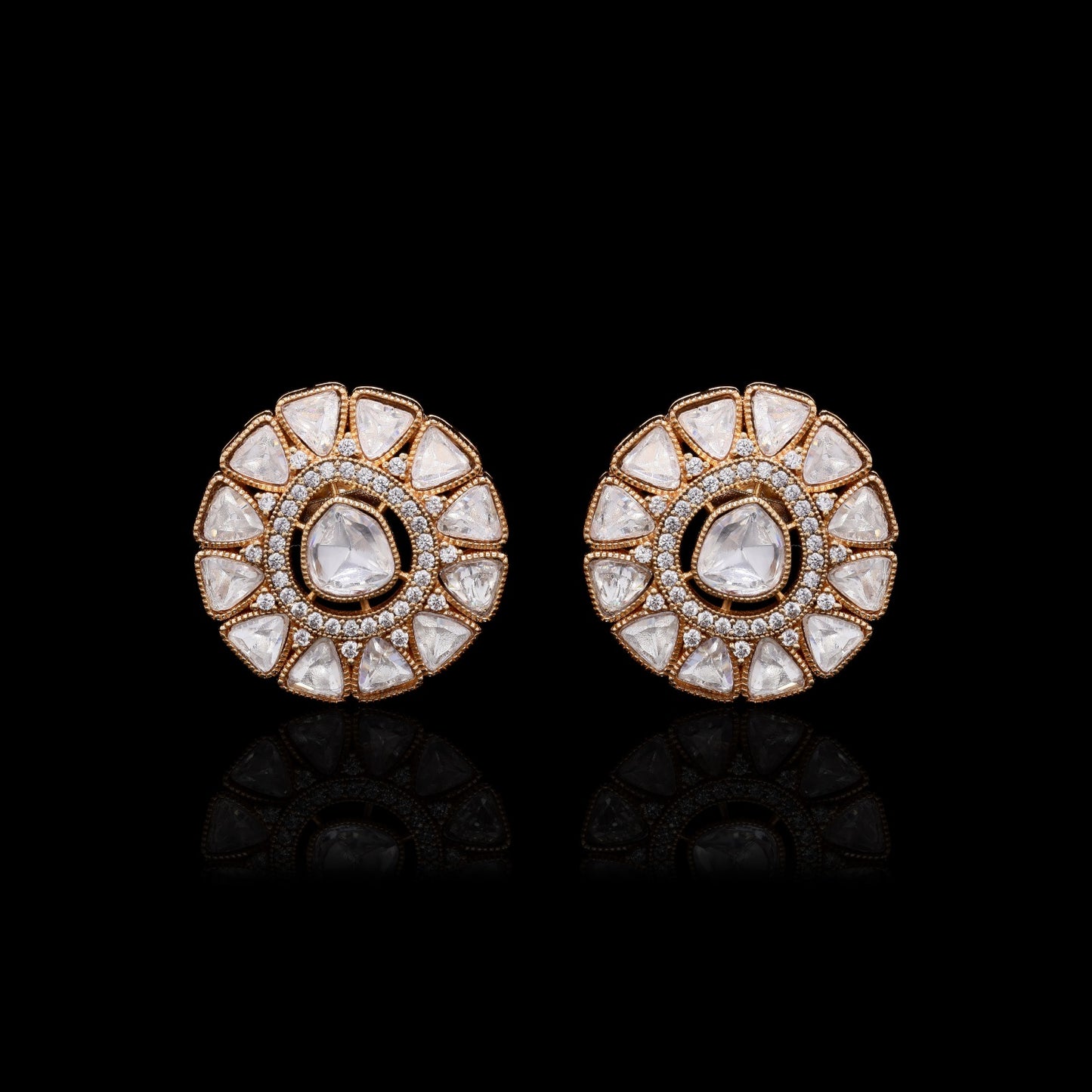 Moissanite Polki Antique Gold Finish Zahara Studs