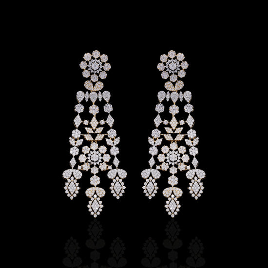 Dual Tone Nelita Pressure Setting Necklace Set with Earrings on Pure 925 Silver