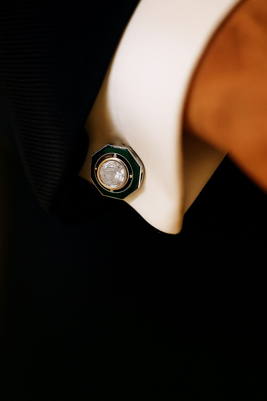 TOJ Everyday - Green Enamel Bezel Setting Diamond White Gold Finish Mens Cufflink