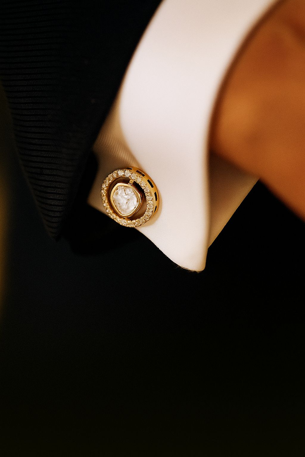TOJ Everyday - Mens Polki Diamond Adara Gold Finish Cufflink Pair