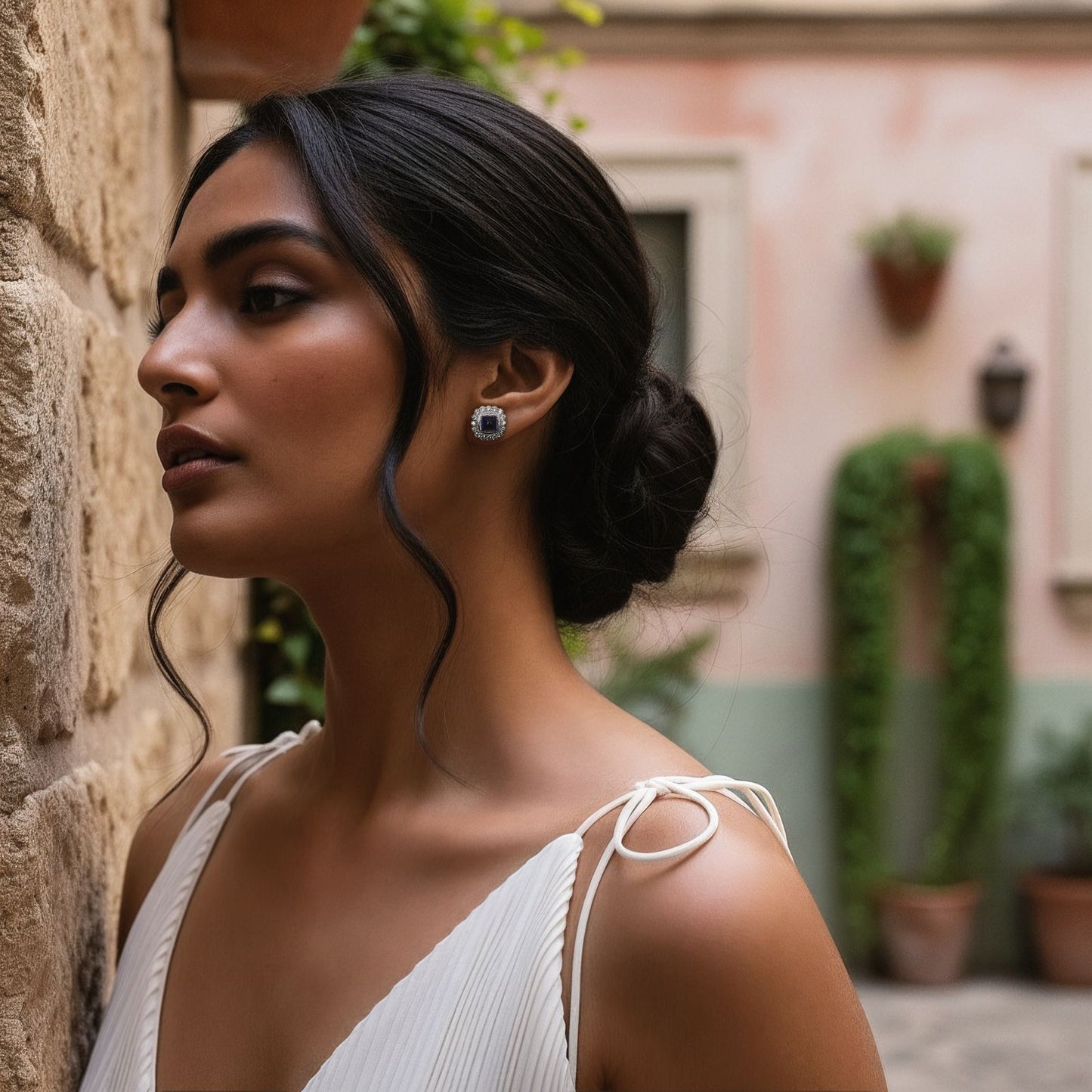 Premium Hydro Blue Sapphire Cabochon Tara Stud Earrings with Premium Screw Backs on Pure 925 Silver