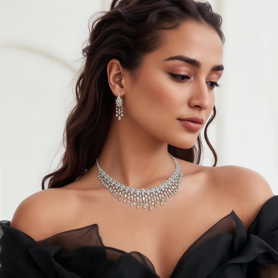 Ultra Premium Yellow Diamond Multi Solitaire Necklace Set on Pure 925 Silver