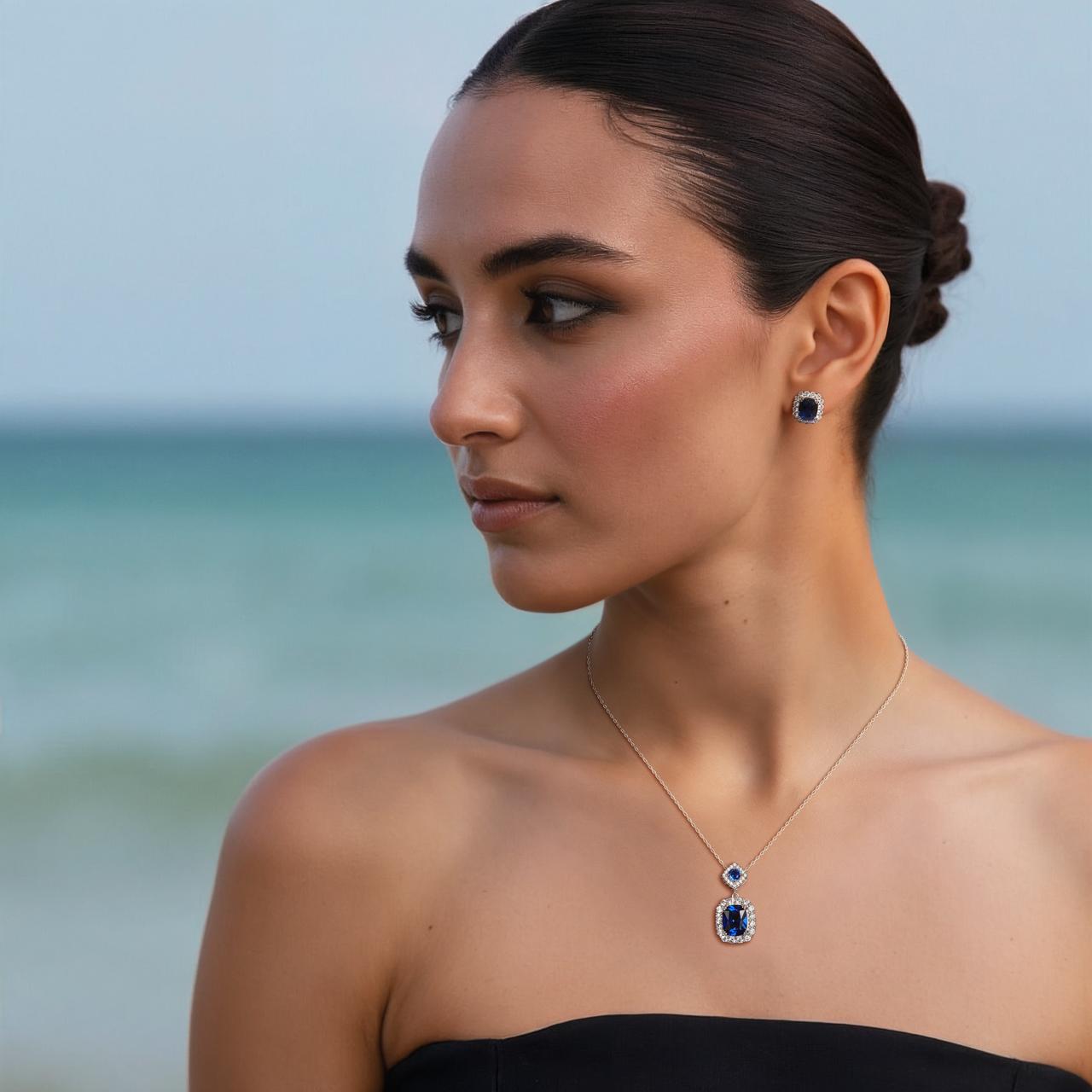 Ultra Premium Vibrant Blue Sara Pendant Set on Pure 925 Silver