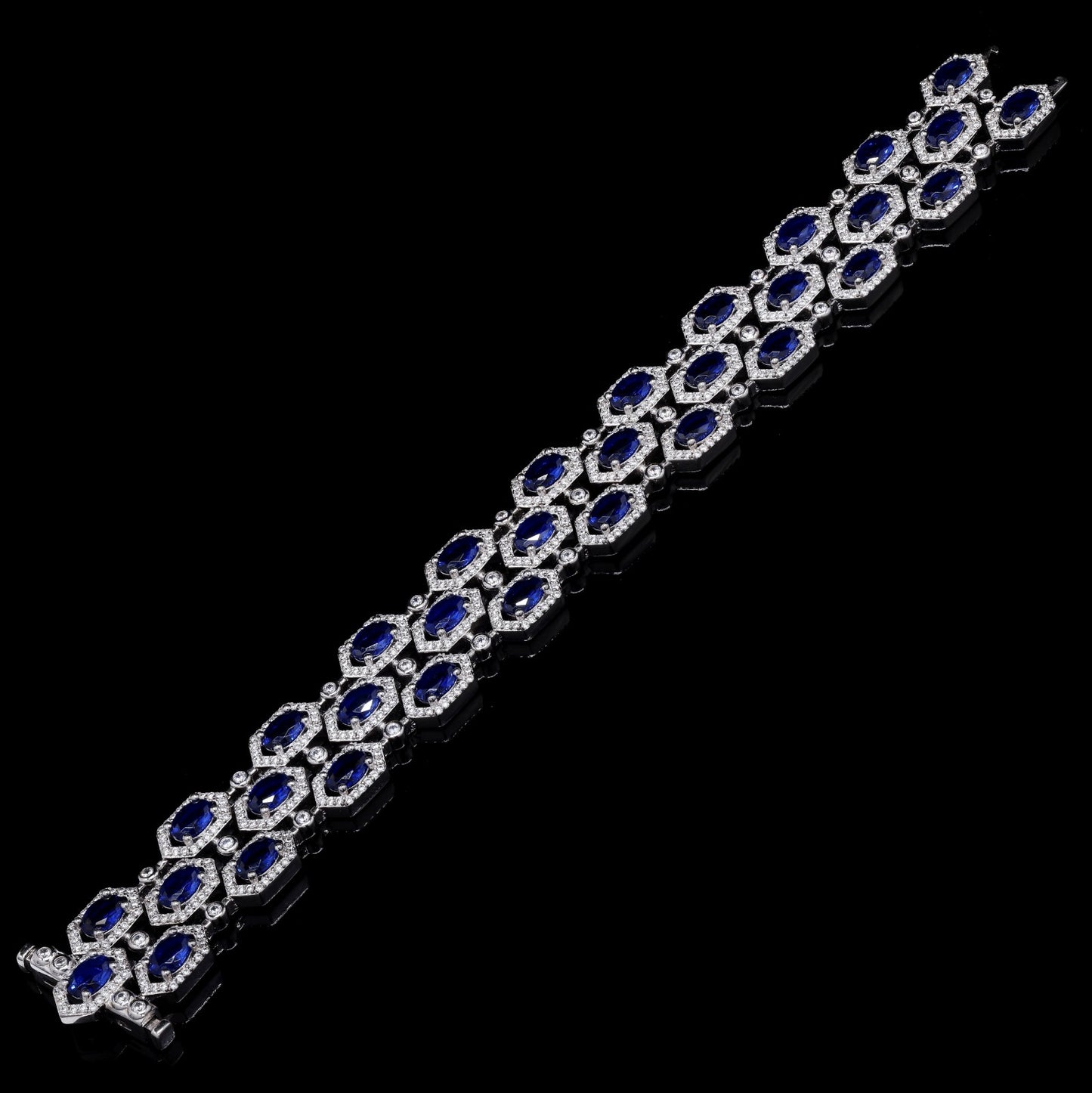 Oval Tanzanite Hexa Setting Ultra Premium Broad Statement Pure 925 Silver Bracelet