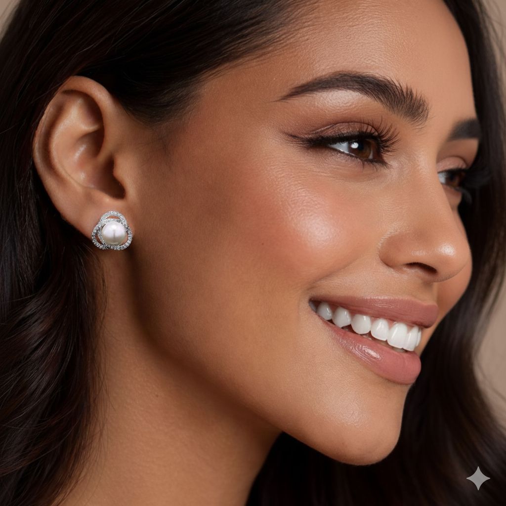 TOJ Everyday - American Diamond Curvy Delna Fresh Water Pearl Studs