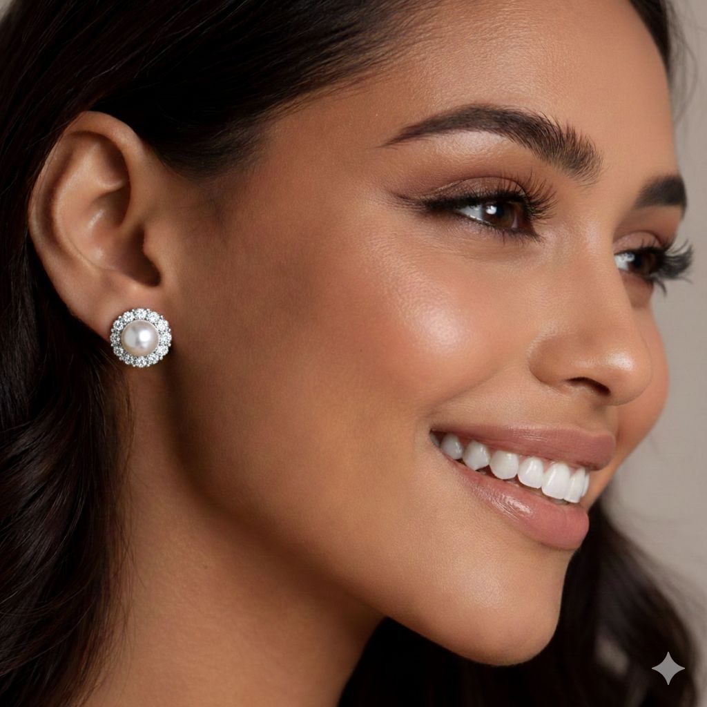 TOJ Everyday - Fresh Water Pearl and American Diamond Classic Pearl Studs
