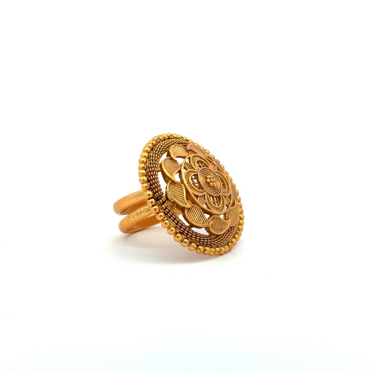TOJ Everyday - Gold Finish Traditional Swarnam Adjustable Ring ( Fits All Sizes )