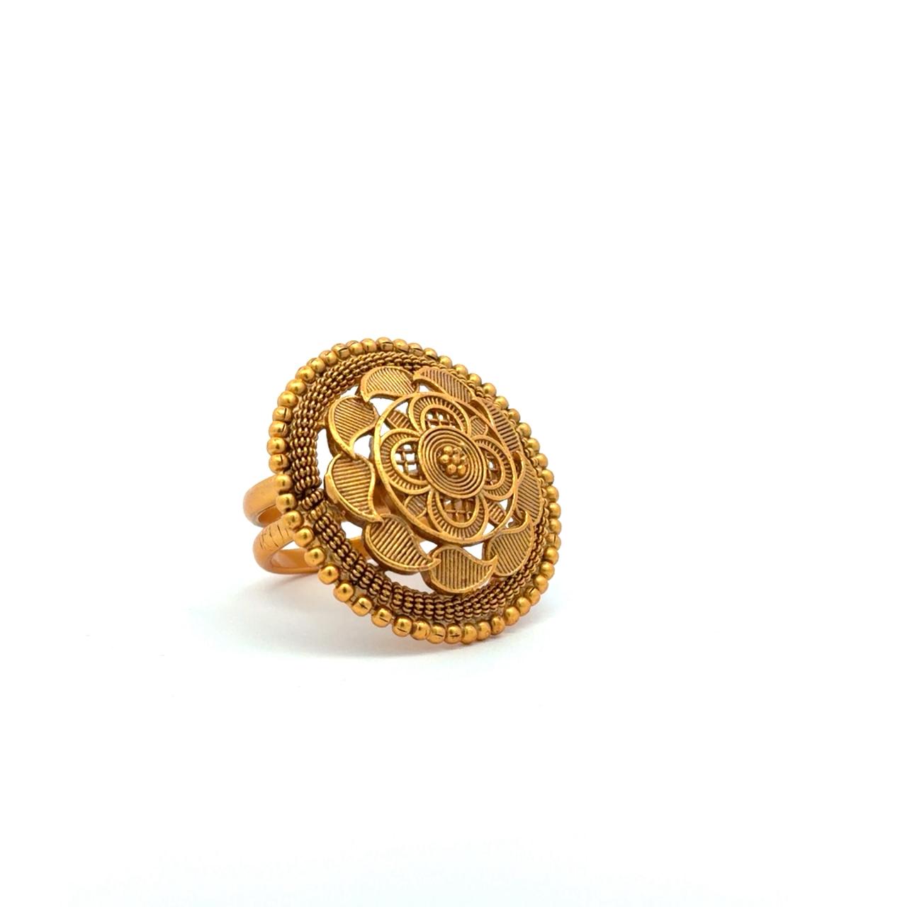 TOJ Everyday - Gold Finish Traditional Swarnam Adjustable Ring ( Fits All Sizes )