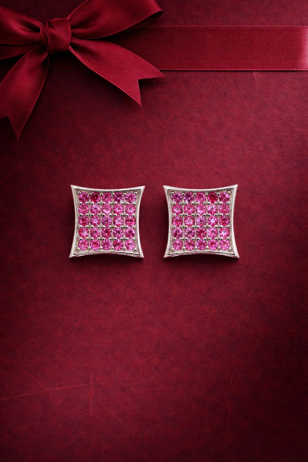 Ruby Pave Setting Diamond Studded White Gold Finish Kai Studs with Push Backs