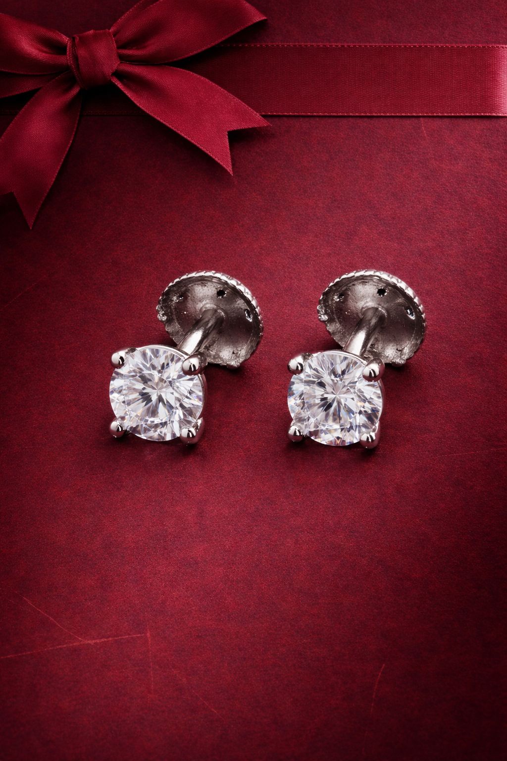 25 Cents Solitaire Stud on Pure 925 Silver with Premium South Screw in White Gold Finish
