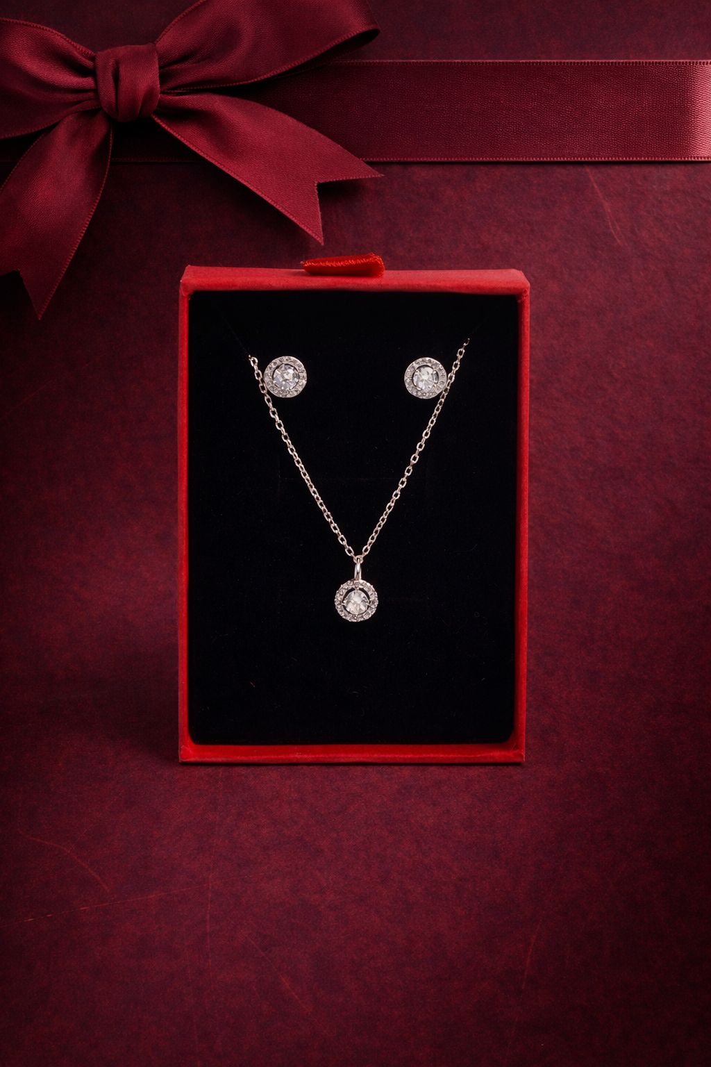 Mini Halo American Diamond Pendant Set on Pure 925 Silver
