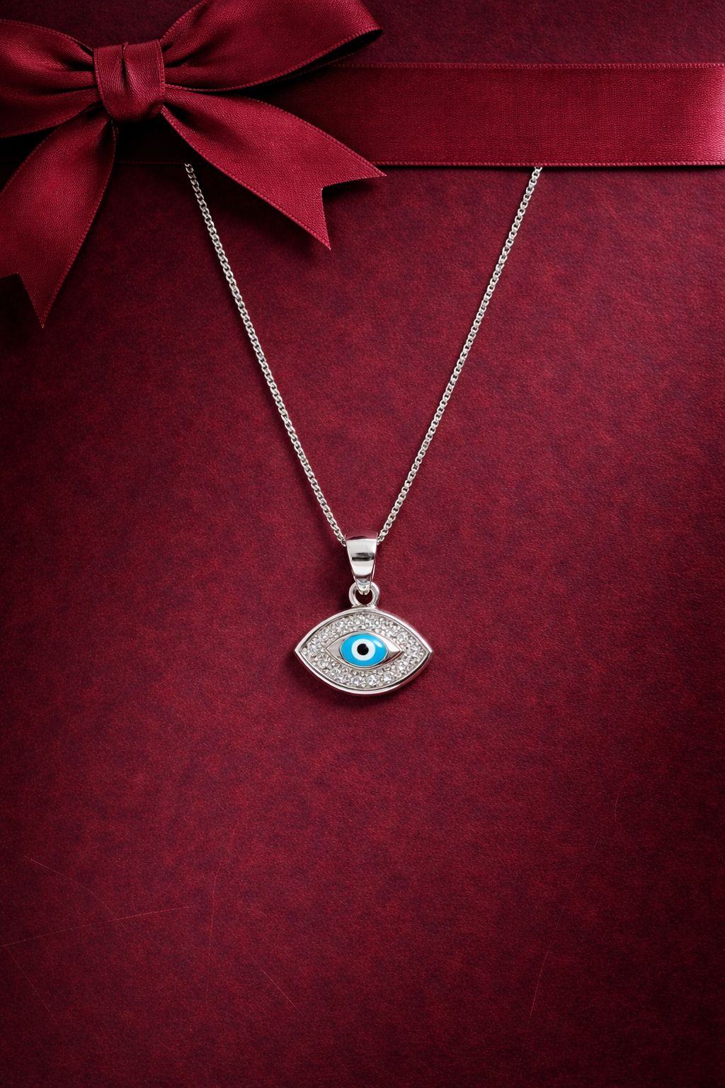 Kids Evil Eye Pure 925 Silver Pendant with Chain
