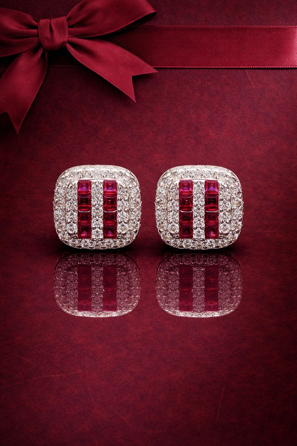 American Diamond Ruby Vanessa Studs on Pure 925 Silver