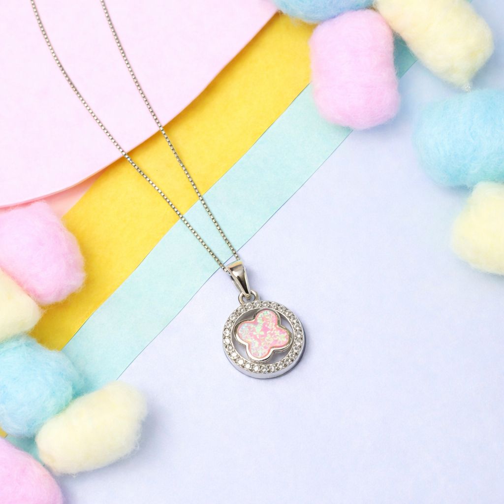 Kids Clover in a Ring Pure 925 Silver Pendant with Chain