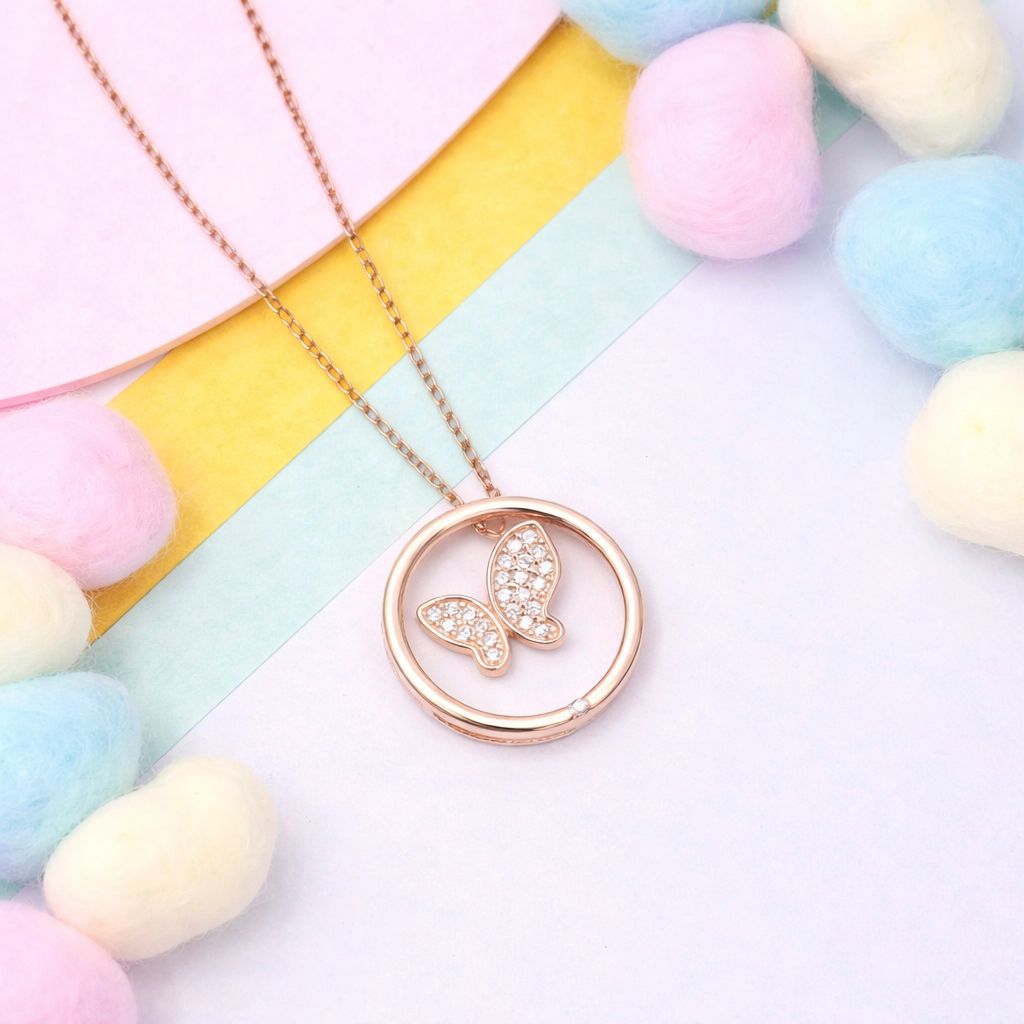 Rose Gold TOBY Butterfly in a Ring Pendant with Chain