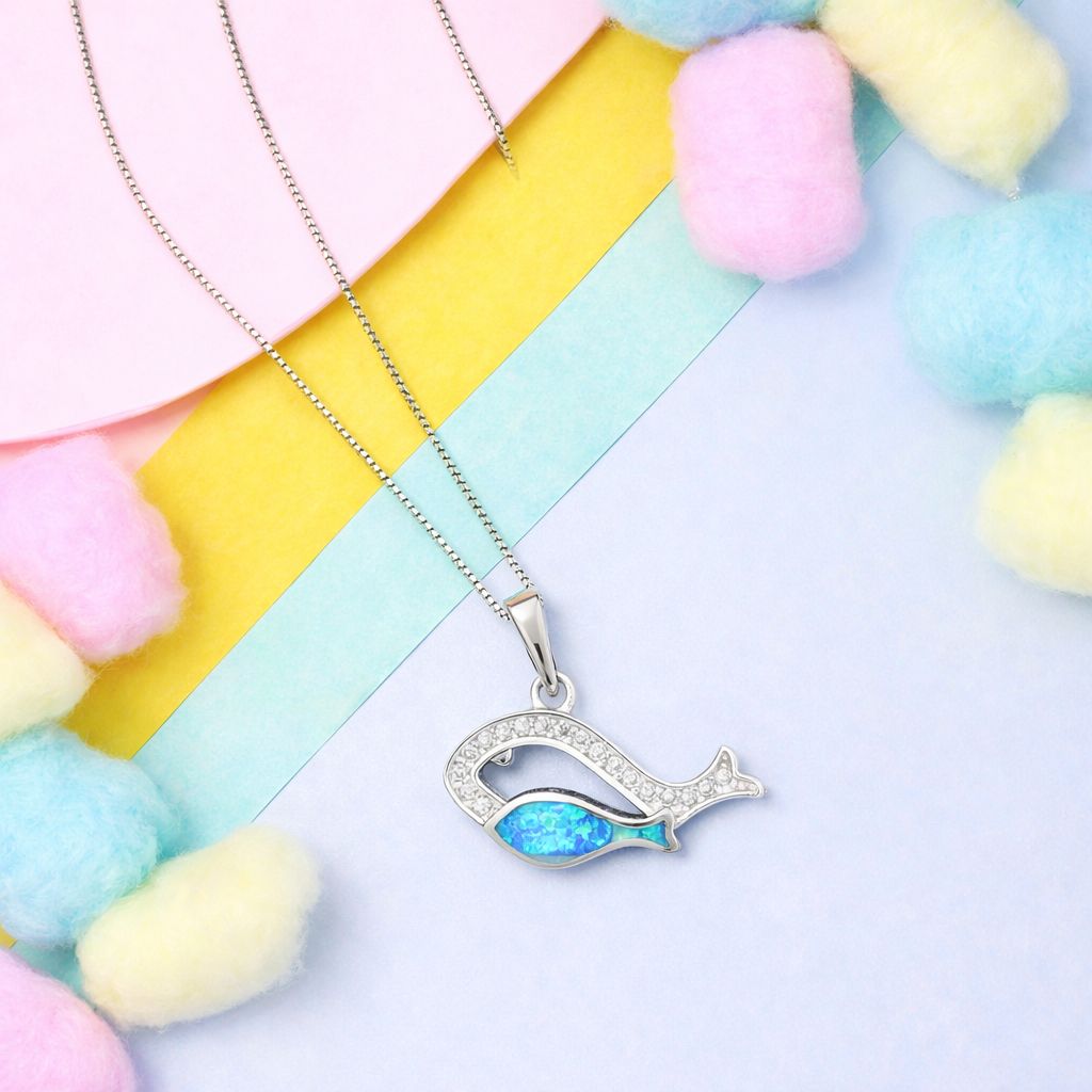 Pure 925 Silver Kids Fish Pendant with Chain on Pure 925 Silver