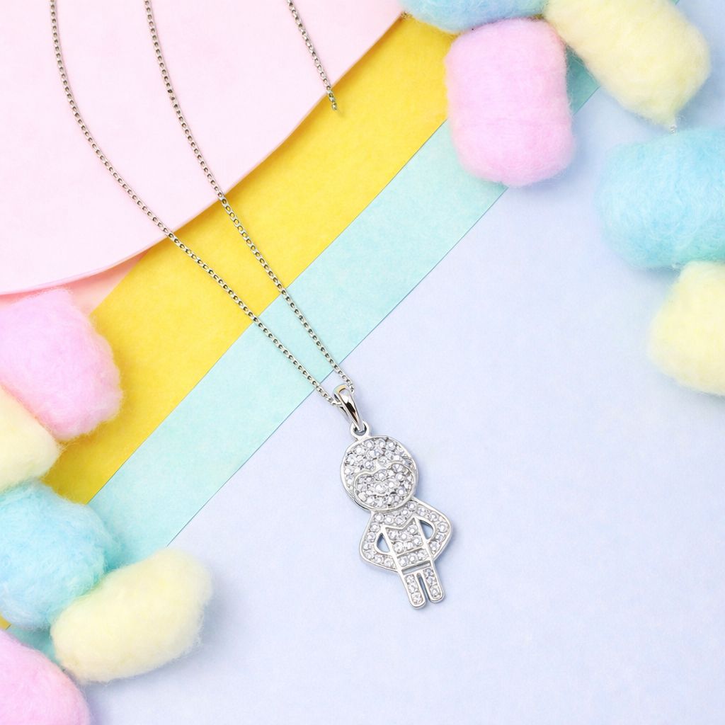 Micro Setting Power Puff Girls Kids Pendant with Chain on Pure 925 Silver