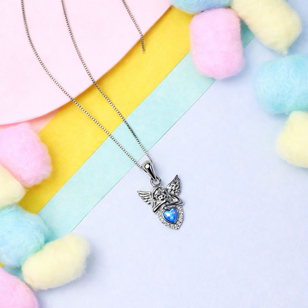 Kids Blue Angel Pure 925 Silver Pendant with chain