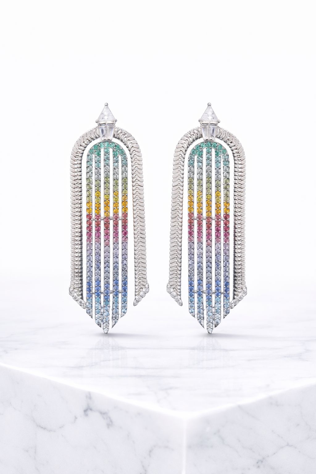 Premium Fancy Rainbow Diamond Delina Party Earrings on Pure 925 Silver