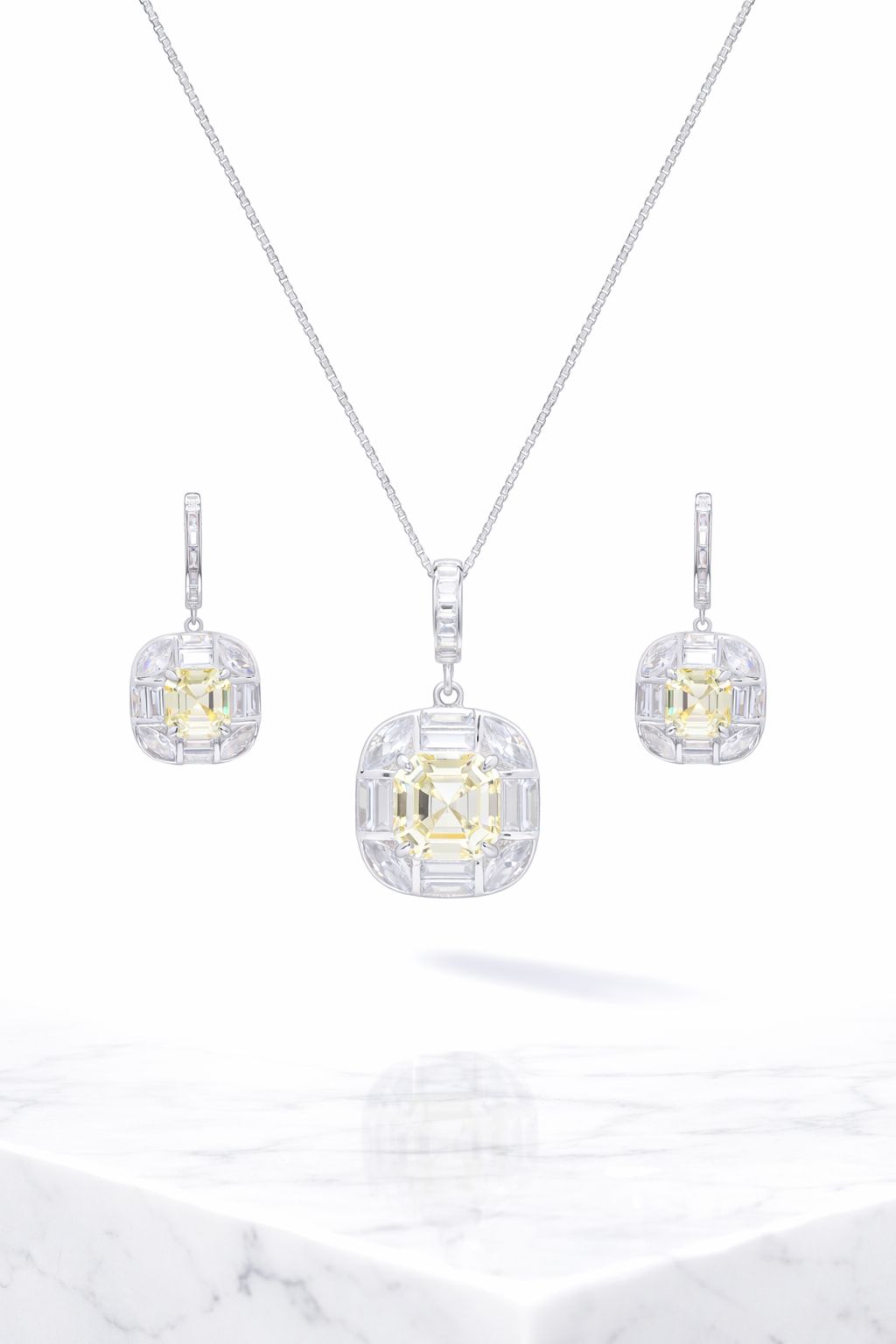 Ultra Premium Square Yellow Octagon Pendant Set on Pure 925 Silver
