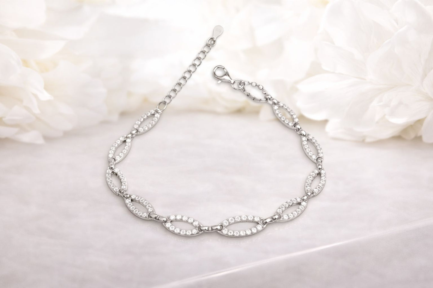 American Diamond Studded Loop Bracelet on Pure 925 Silver