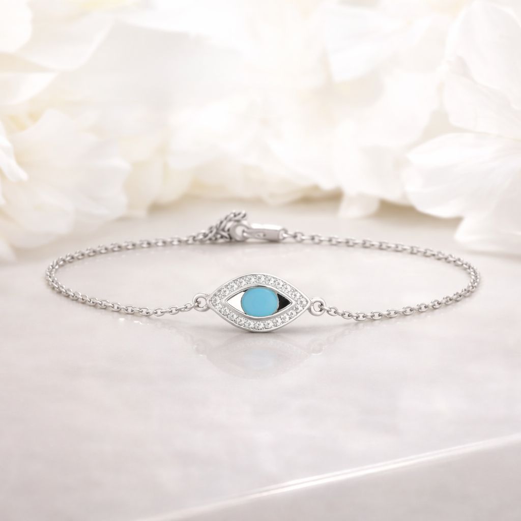 American Diamond Studded Athena Evil Eye Bracelet on Pure 925 Silver.