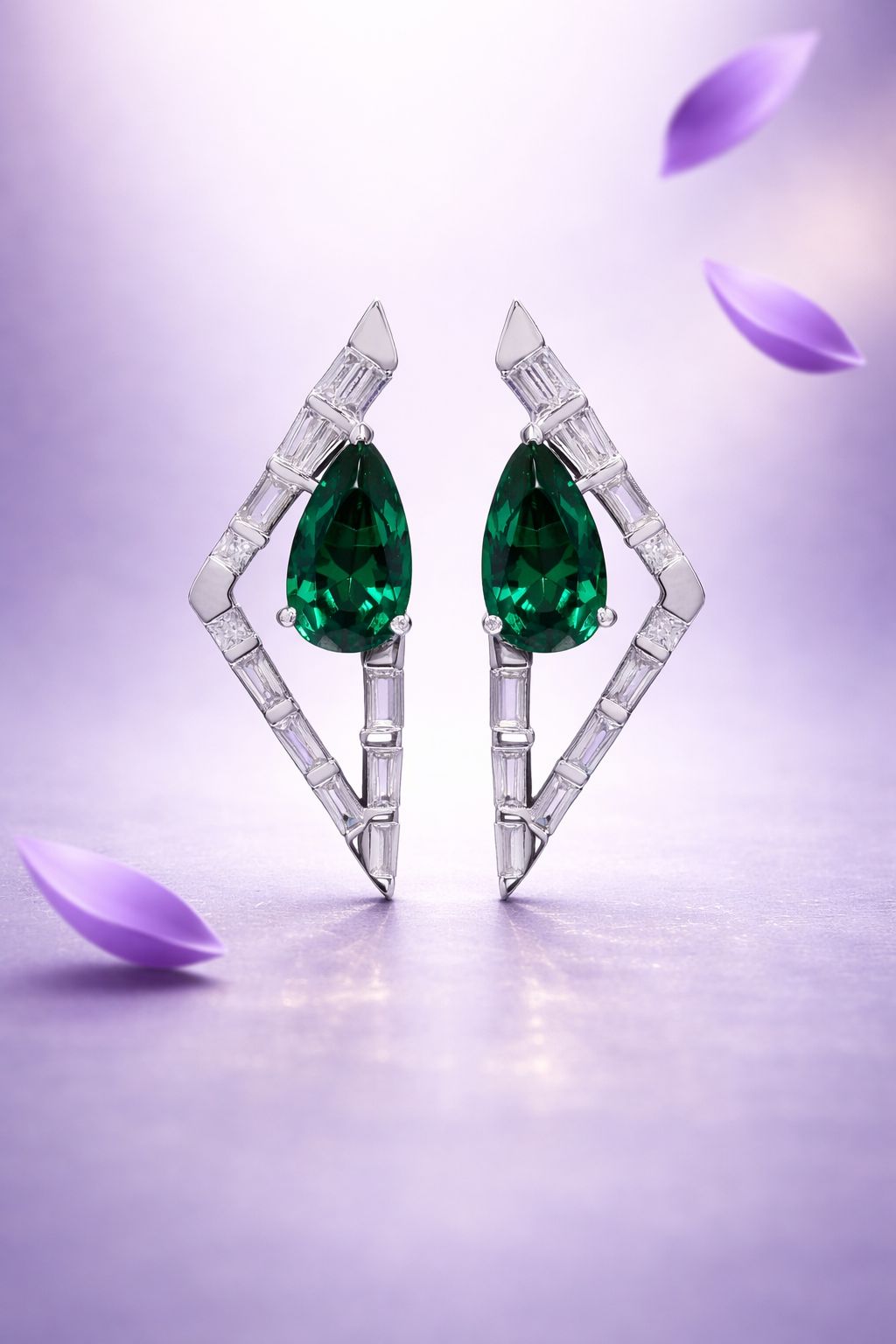 Premium Handcrafted Emerald Drop Azure Statement Earrings on Pure 925 Silver