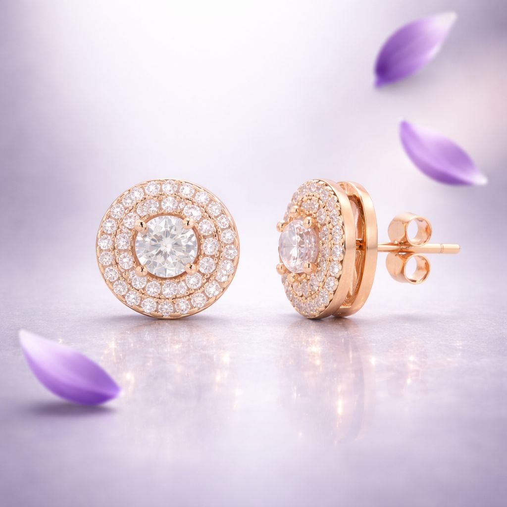 Rose Gold American Diamond Studded Georgina Studs with Centre on Pure 925 Silver.