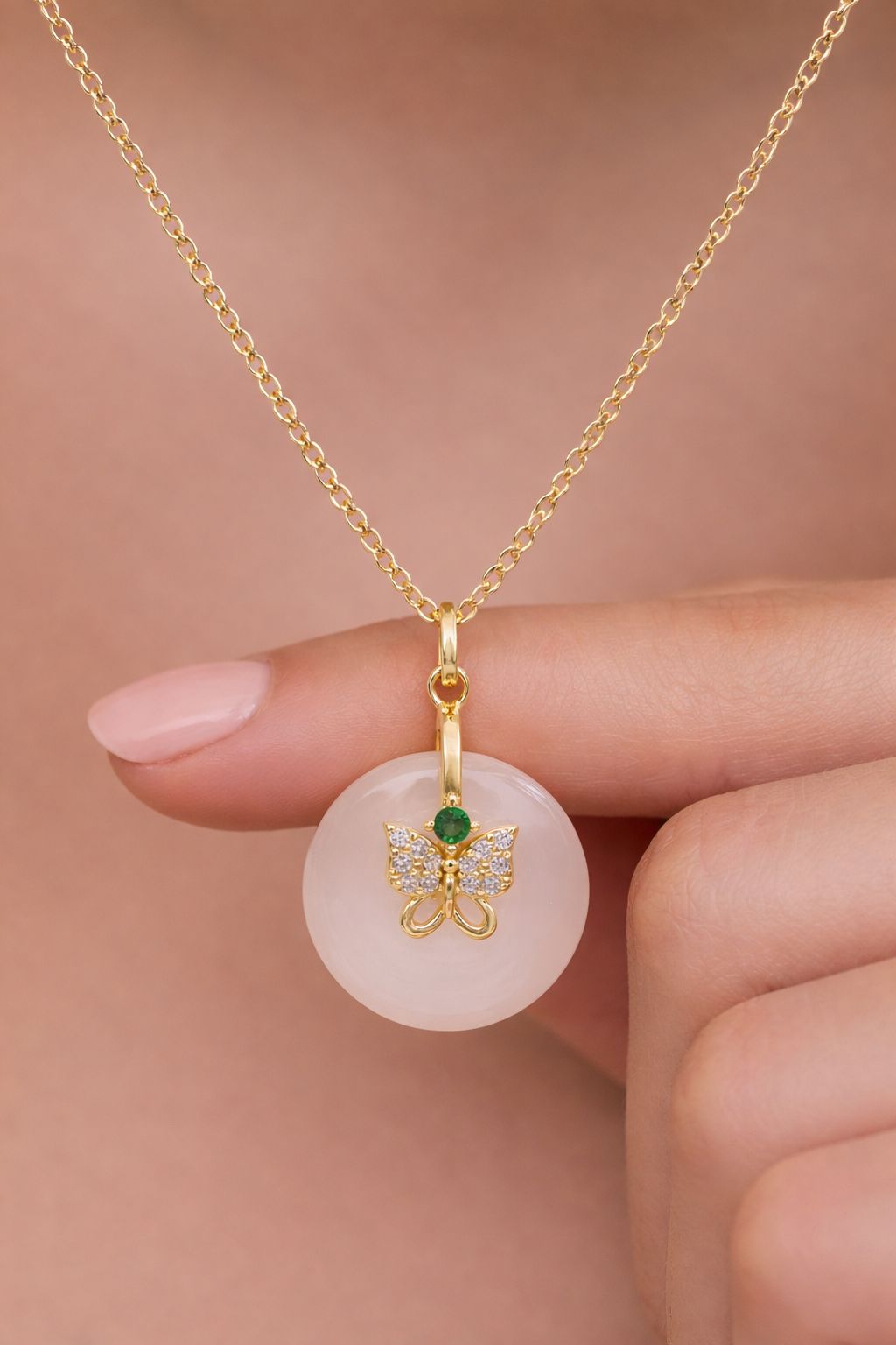 18k Gold Finish American Diamond Studded Butterfly on a Crystal Pendant with Chain on Pure 925 Silver.