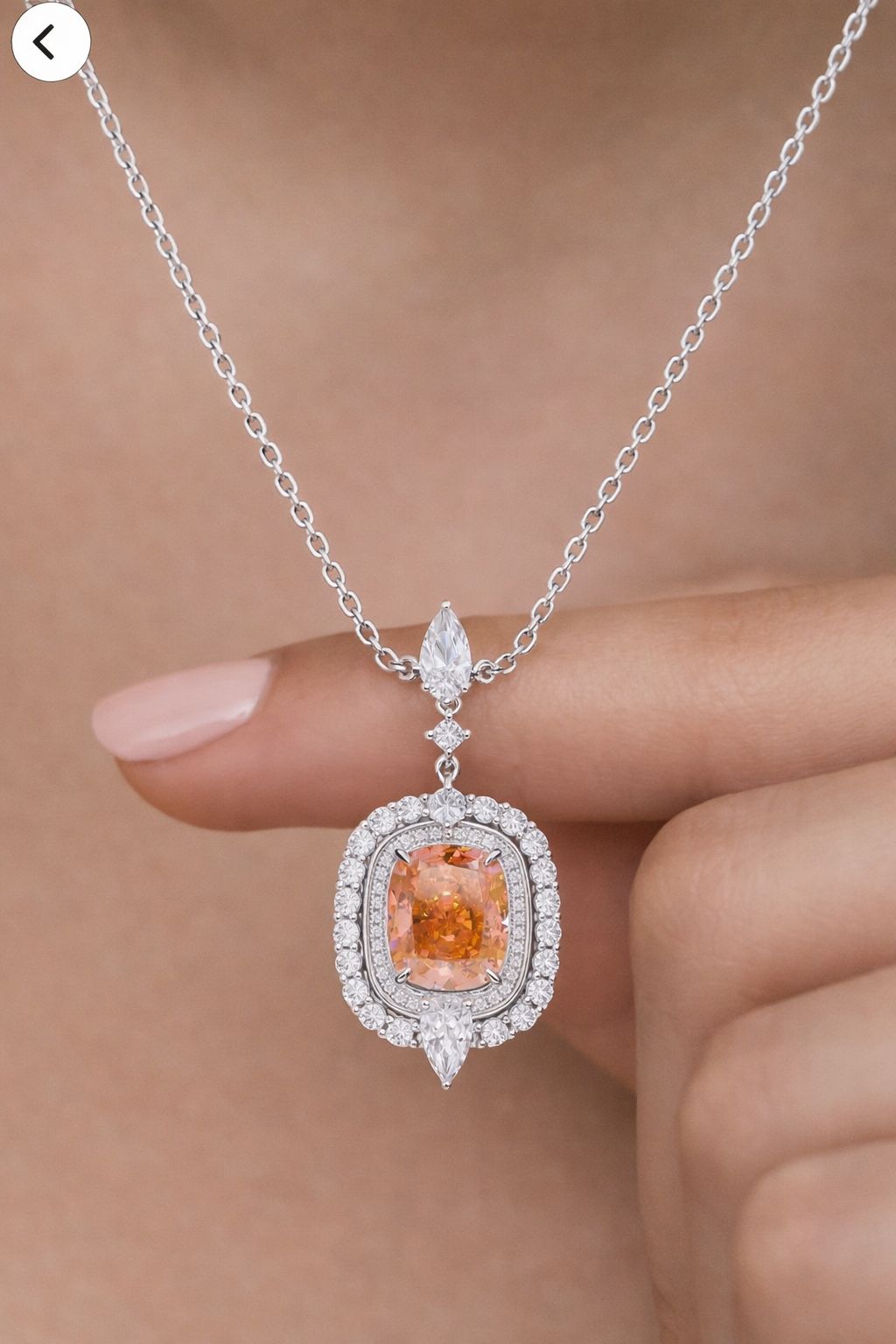 Ultra Premium Orange Citrine and American Diamond Studded Chunky Finesse Pendant with Chain on Pure 925 Silver