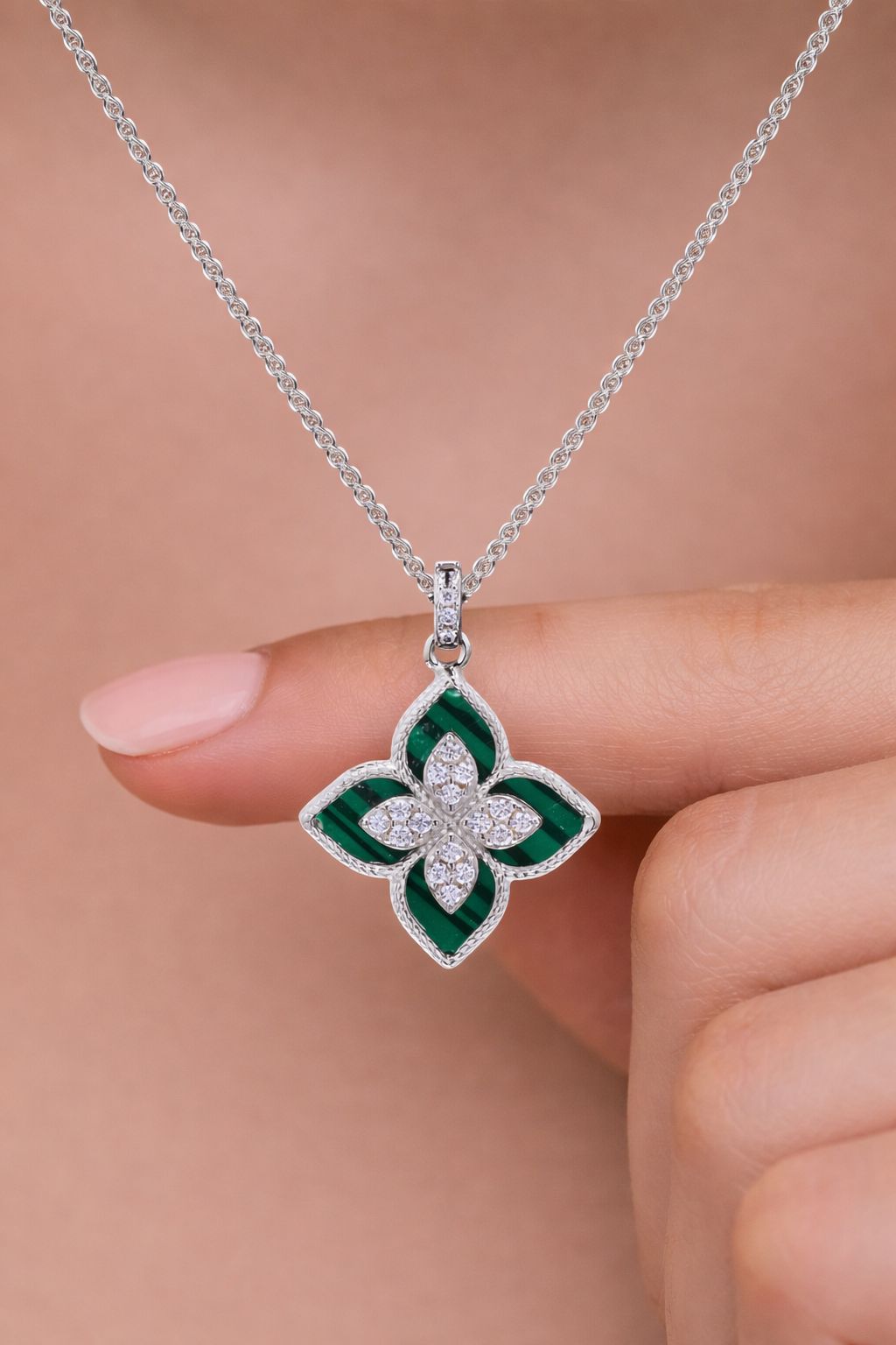 Premium Green Beauty Gina Pendant with Chain on Pure 925 Silver