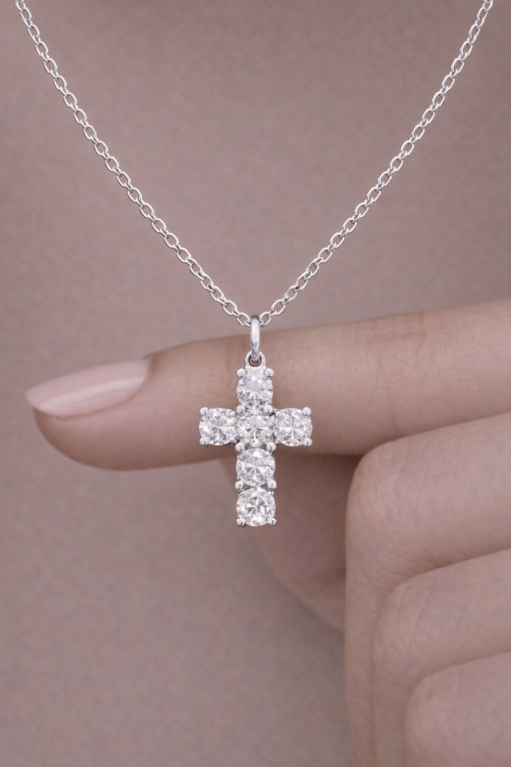 American Diamond Studded Bento Cross Pendant with Chain On Pure 925 Silver