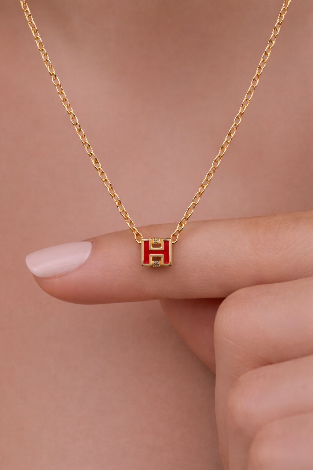 18k Gold Finish H Pendant with Chain on Pure 925 Silver