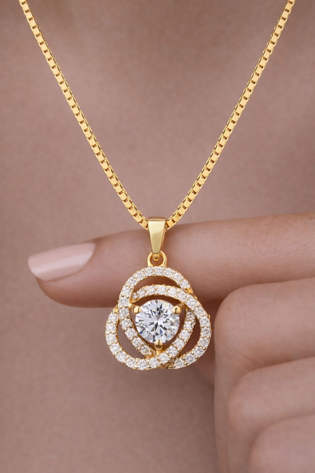 18k Gold Finish Fauzia Pendant with 50 cents Center Solitaire on Pure 925 Silver