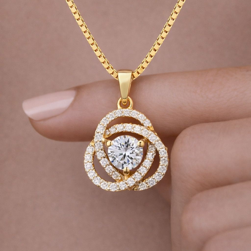18k Gold Finish Fauzia Pendant with 50 cents Center Solitaire on Pure 925 Silver