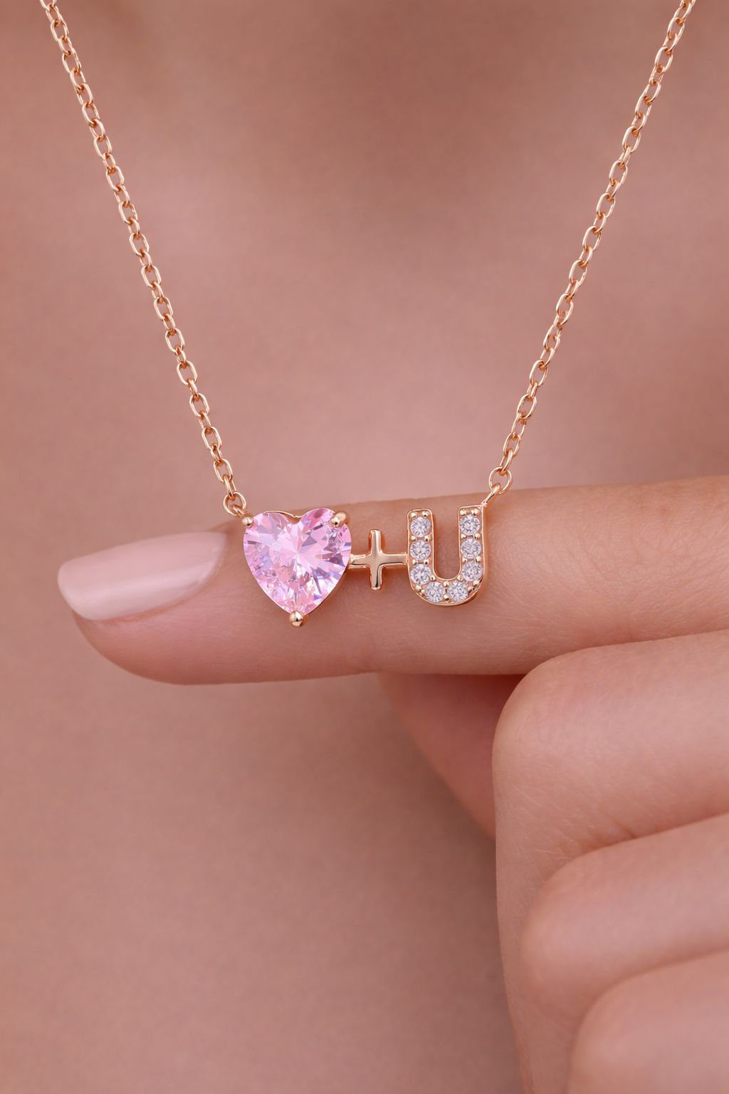 Exclusive Rose Gold Finish I LOVE YOU Pendant with Chain On Pure 925 Silver