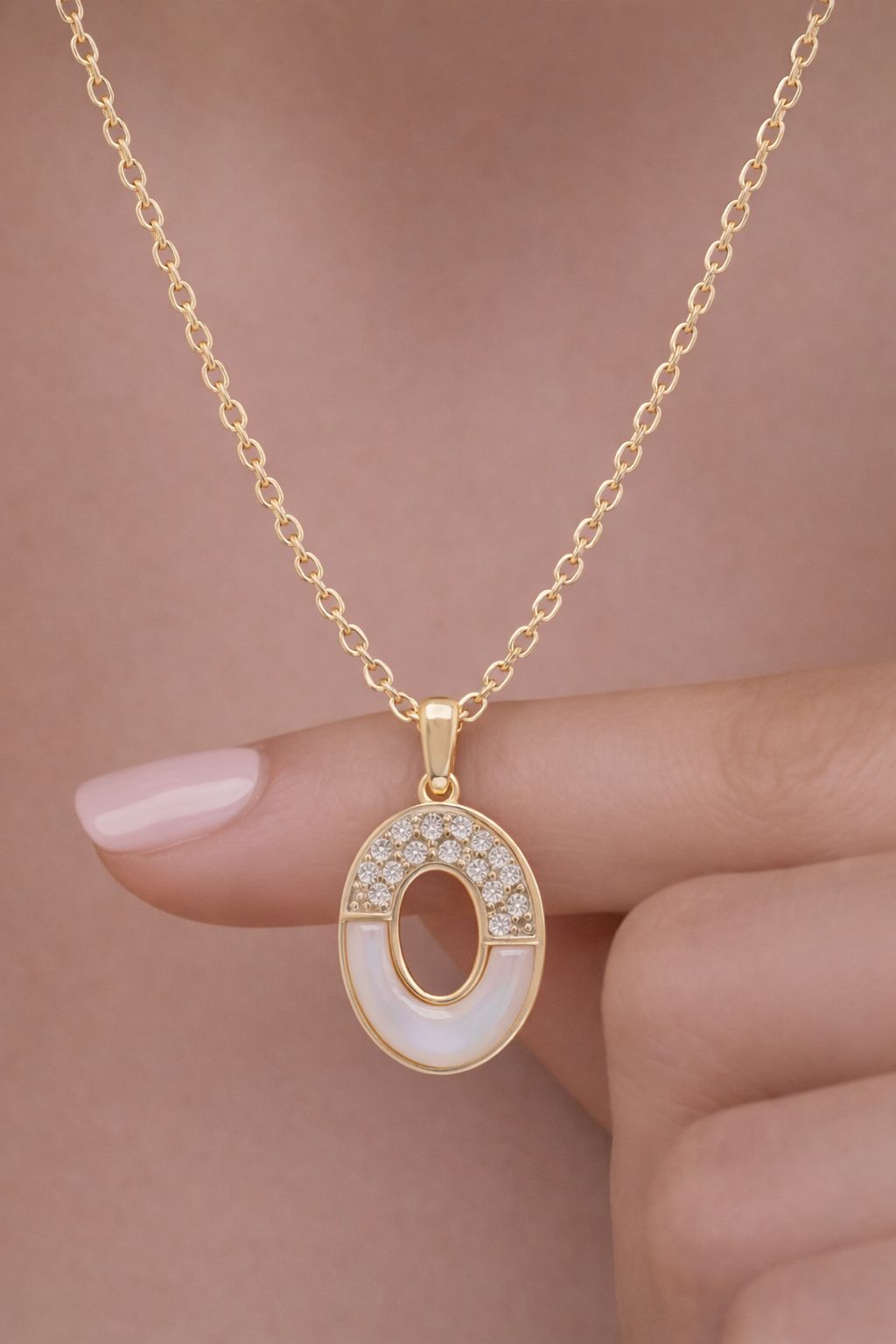 18k Gold Finish Oval Dolly Pendant with Chain on Pure 925 Silver