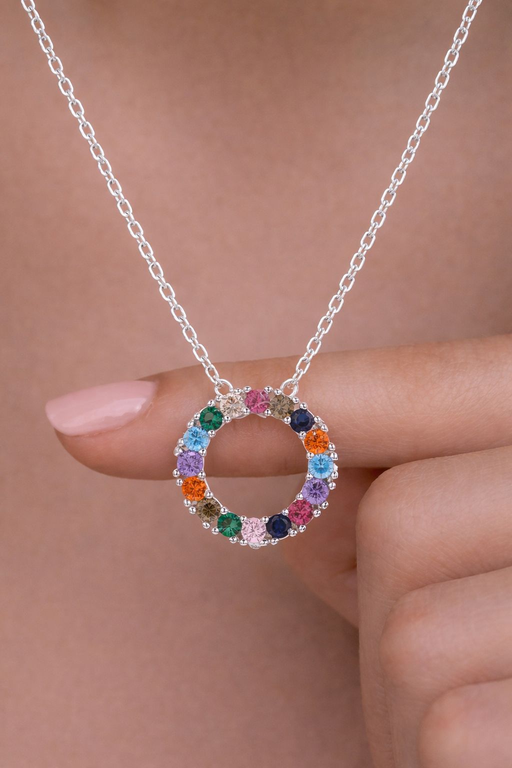 American Diamond Studded  Rainbow Noah Pendant with chain on pure 925 Silver