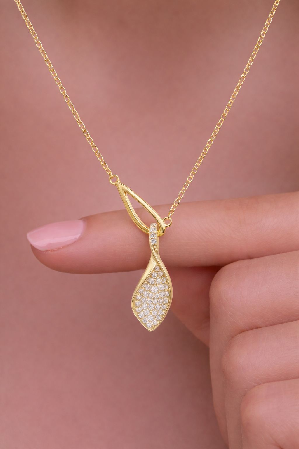 Exclusive Entangled In Love Diamond Studded Leaf Pendant With Chain On Pure 925 Silver
