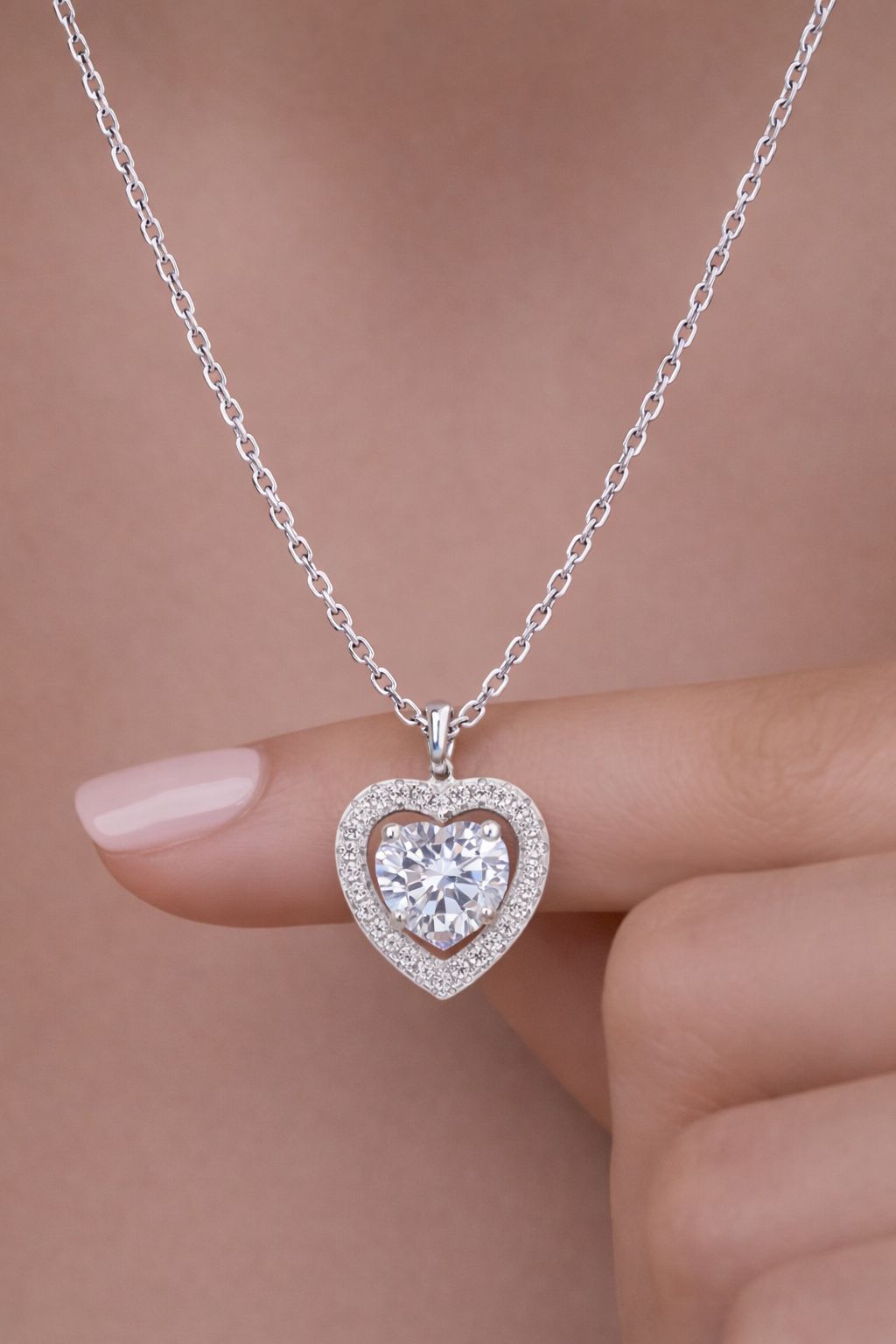 Exclusive Nira Diamond Studded Heart Pendant with Centre Solitaire on Pure 925 Silver
