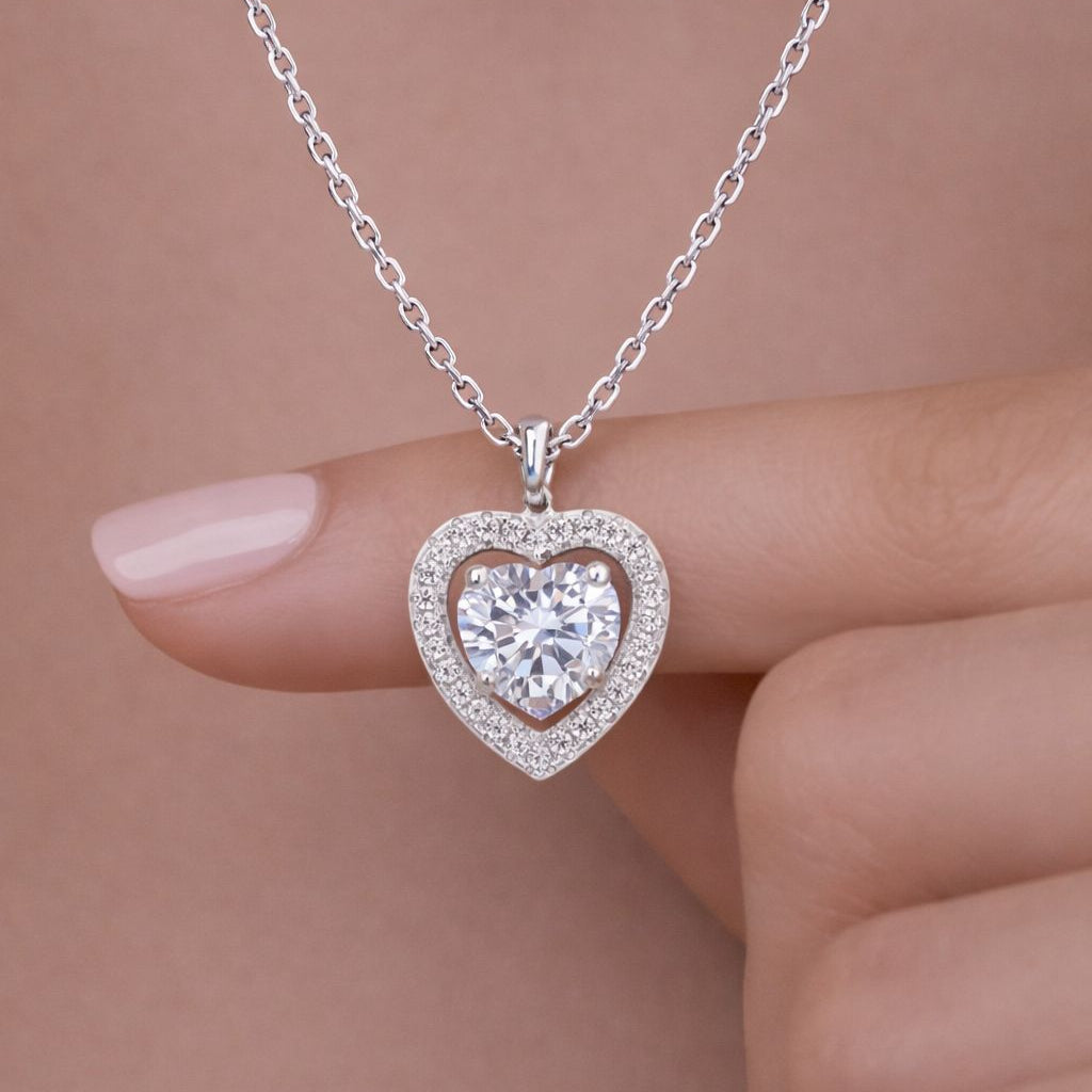 Exclusive Nira Diamond Studded Heart Pendant with Centre Solitaire on Pure 925 Silver