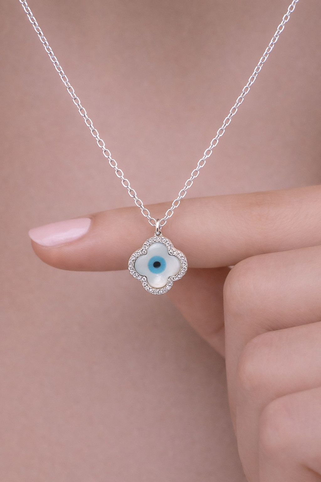 Steffi Clover Leaf Evil Eye Pendant on Pure 925 Silver