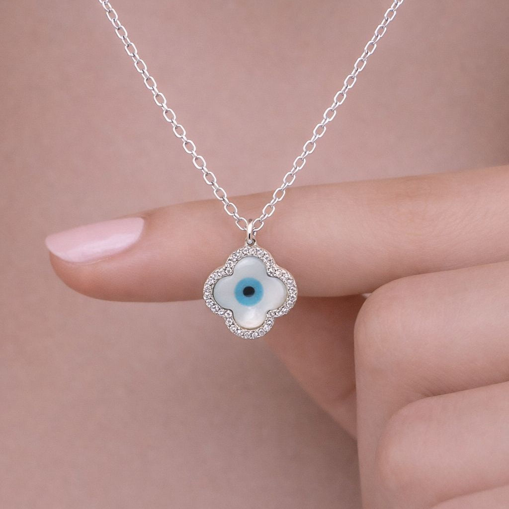 Steffi Clover Leaf Evil Eye Pendant on Pure 925 Silver