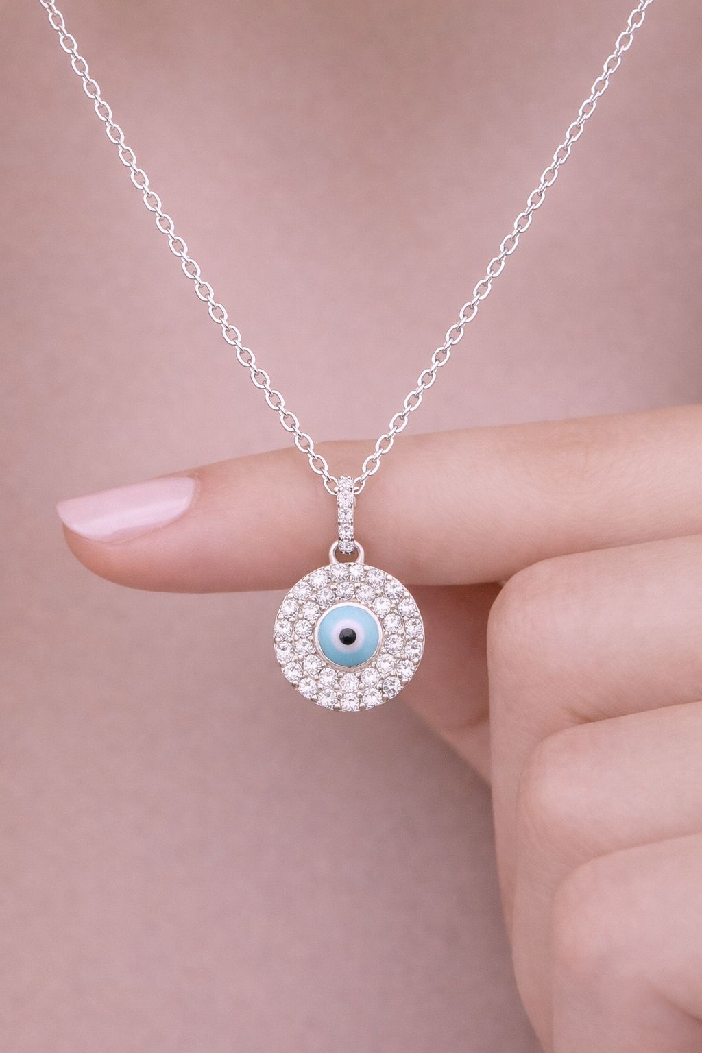 American Diamond Studded Hazel Evil Eye Pendant on Pure 925 Silver